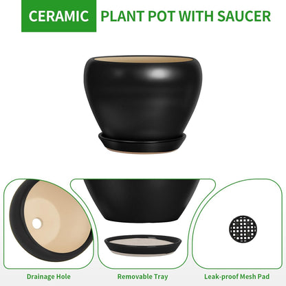 Deep Dream 6 Inch Plant Pots- Ceramic Planter Pot with Drainage Hole and Saucer, Round Flower Pot for Indoor Outdoor Succulent, Snake Plants and Cactus, Blue