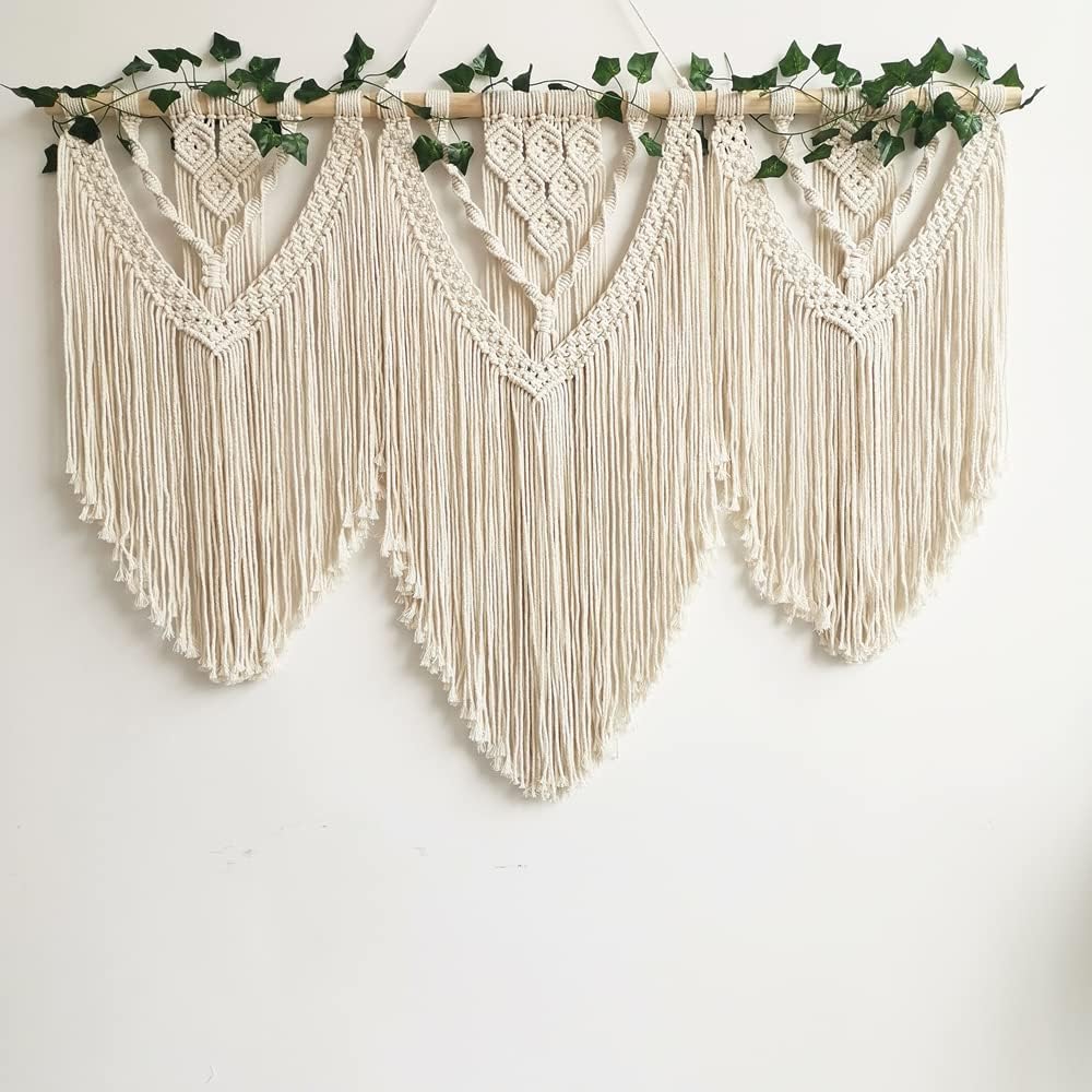 guzhiou large macrame wall hanging - Boho Tapestry Macrame Wall Decor Art- Chic Bohemian Handmade Woven Tapestry Home Decoration for Bedroom Living Room Apartment Wedding Party - 43"x32" (Wood bead)