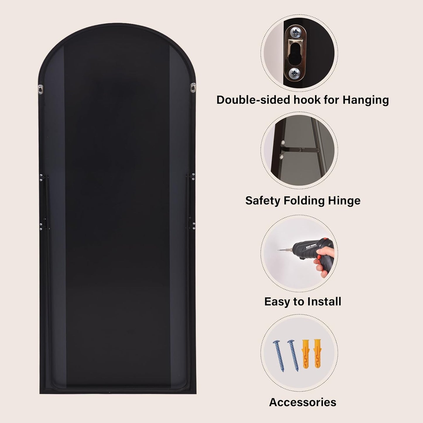 XRAMFY 56"x21" Arched Full Length Mirror Floor Mirrors with Aluminum Alloy Frame Free-Standing Wall Mounted Floor Mirrors or Large Dressing Mirror, Black Mirror Full Length