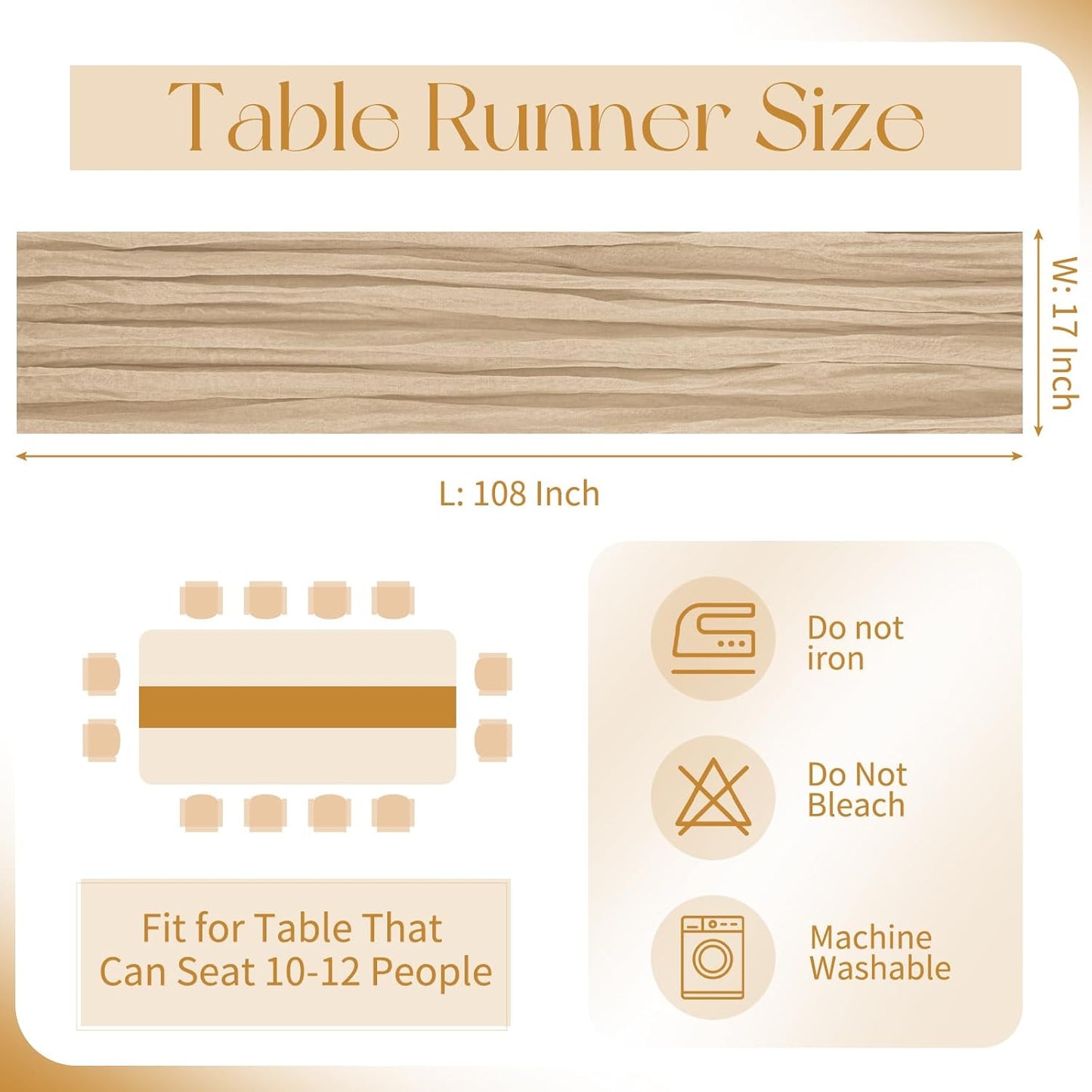 10 Pack Beige Cheesecloth Table Runner 17x108 Inch Boho Gauze Cheese Cloth Table Runners for Wedding Party Baby Shower Birthday Home Decor