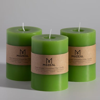 MOZEAL 3" x 4" Hand-Poured Unscented Candle,Dripless Pillar Candle Set of 3,Long Clean Burning,Approx 72 Hours Burn Time,Rustic Country Style,Wedding,Dinner,Christmas and Home Decor,White