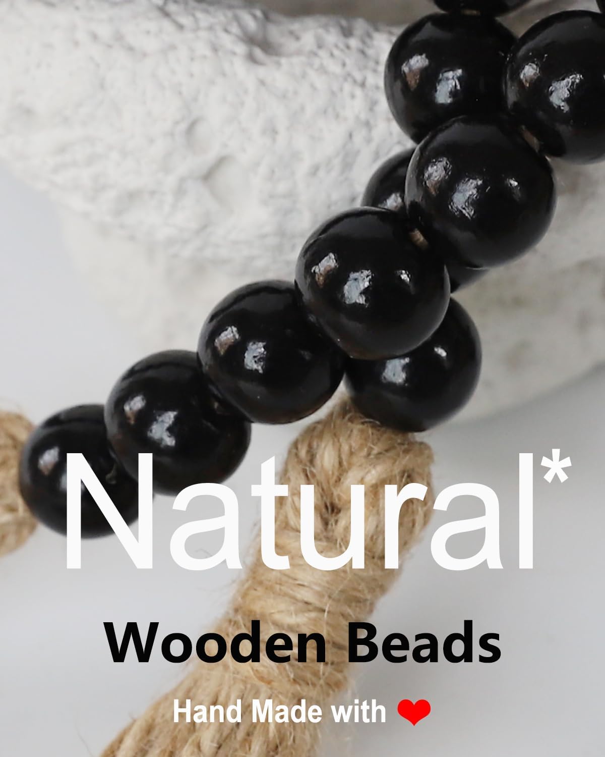 Boho Decor Wood Beads Garland Farmhouse Wall Hanging Decorations Natural Wooden Bead Tassel Decorative for Coffee Table Christmas and Prayer (Nature, 58")