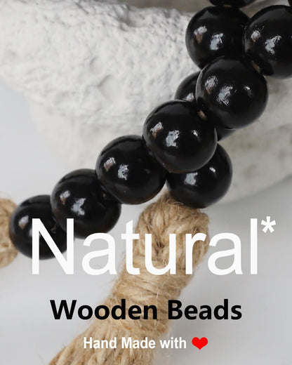 Boho Decor Wood Beads Garland Farmhouse Wall Hanging Decorations Natural Wooden Bead Tassel Decorative for Coffee Table Christmas and Prayer (Nature, 58")