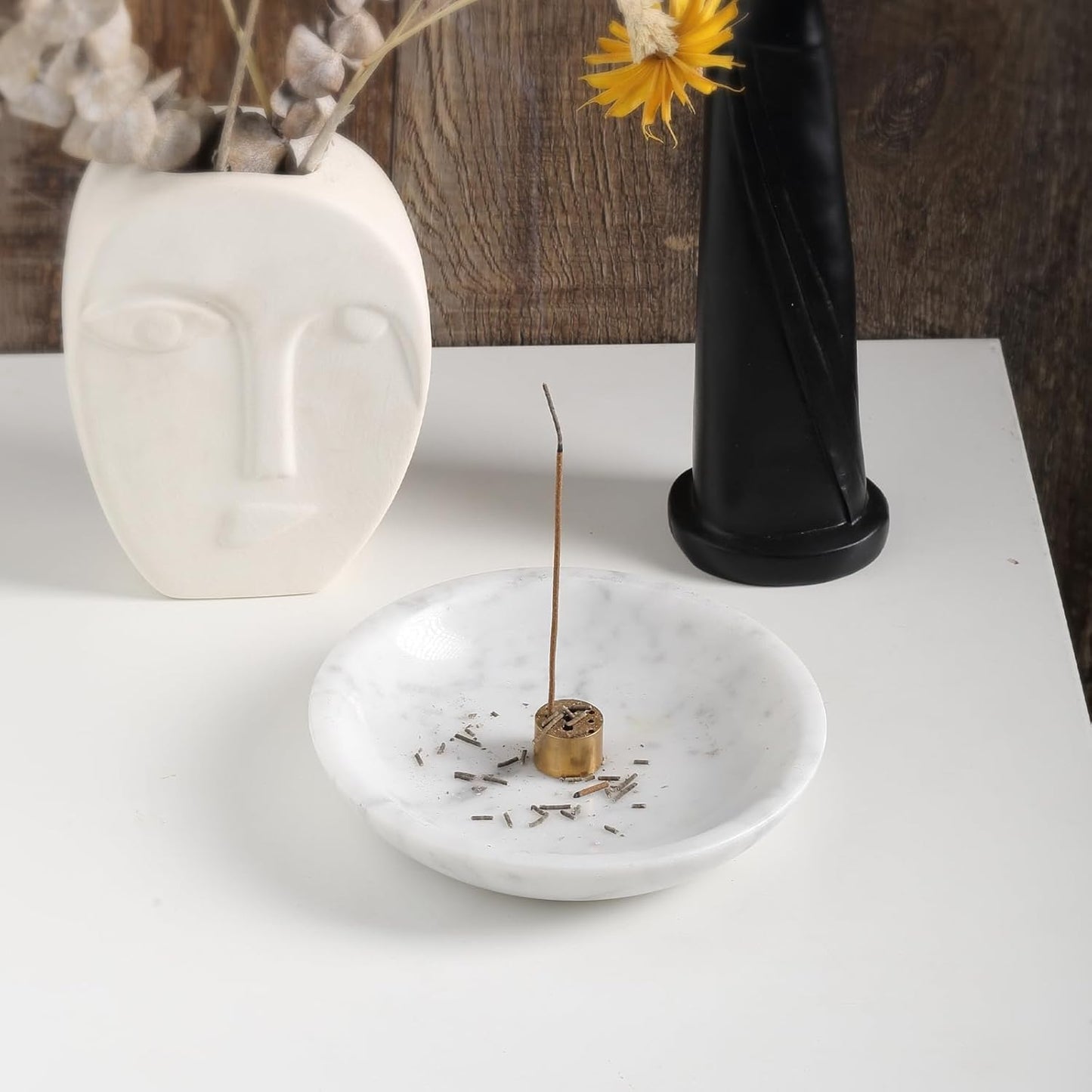 Koville Italian Travertine Incense Holder, 6" Incense Holders for Sticks, Sturdy Incense Burner Ash Catcher, Ideal for Meditation, Relaxing, Easy to Clean