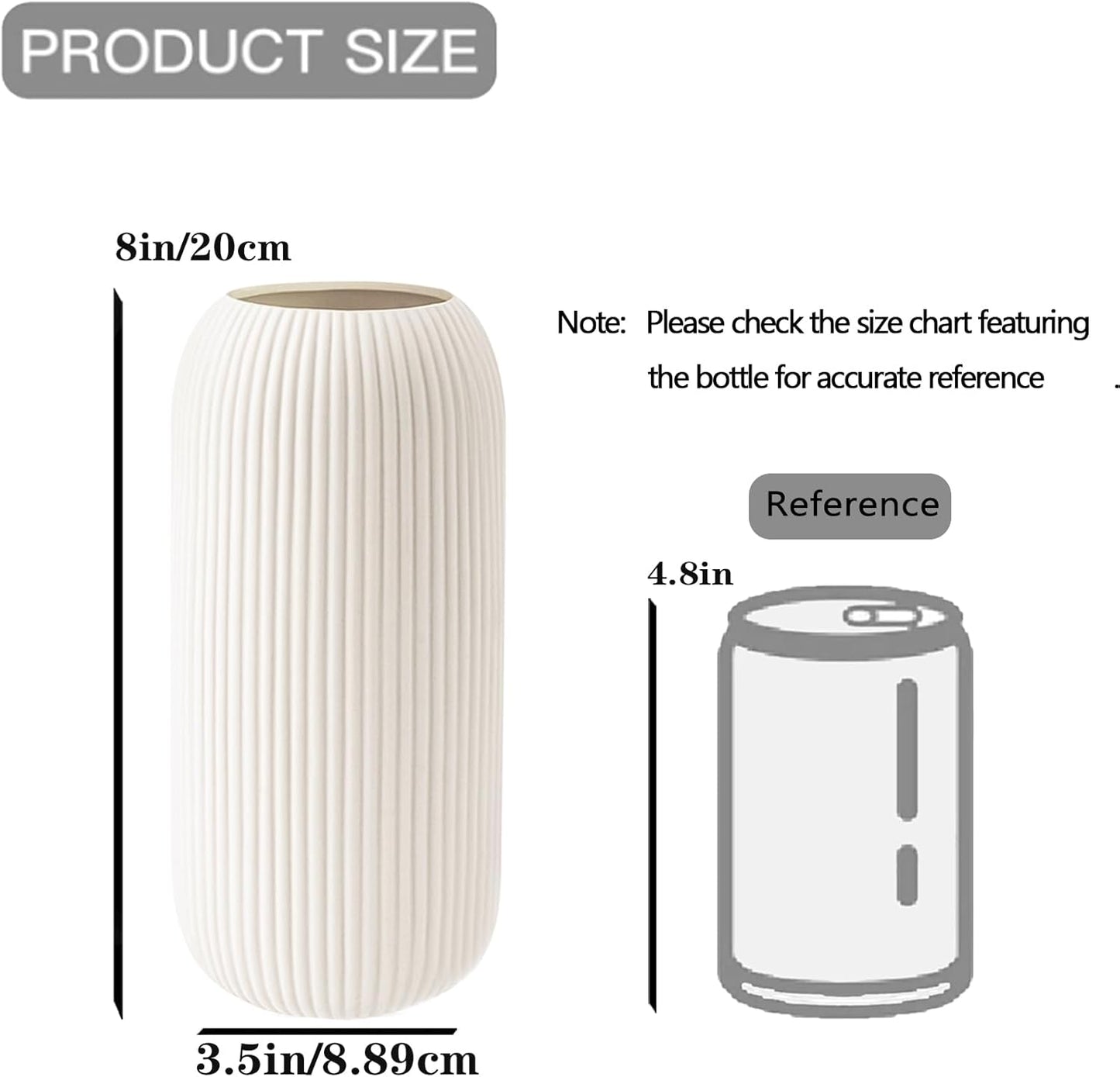 Ceramic Vase for Flowers – Modern Small Ribbed Textured Flower Vase for Home Decor, Pampas Grass, Decorative, Farmhouse, Coffee Table, Kitchen Centerpieces, Bookshelf and Home Living (White)
