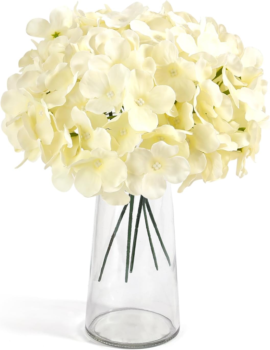Auihiay 64 PCS Artificial Hydrangea Flowers, Silk Hydrangea Full Flowers Heads with Stems for Wedding Centerpieces, Home, Garden, Baby Shower, Party Decoration (Ivory)