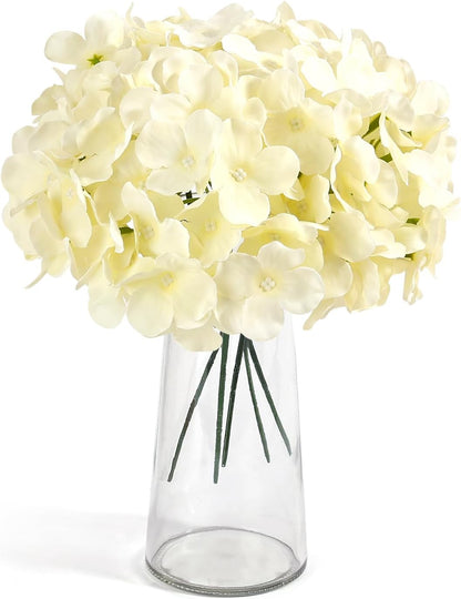 Auihiay 64 PCS Artificial Hydrangea Flowers, Silk Hydrangea Full Flowers Heads with Stems for Wedding Centerpieces, Home, Garden, Baby Shower, Party Decoration (Ivory)