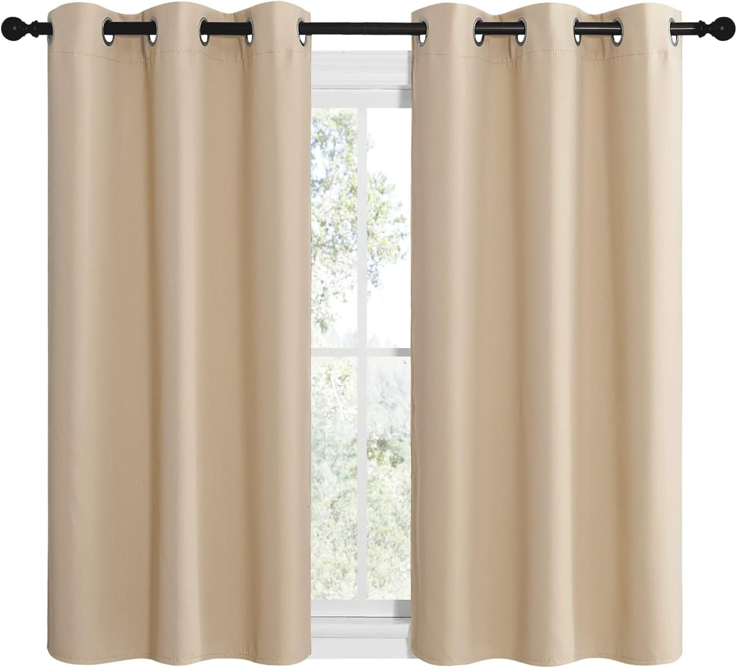 NICETOWN Halloween Pitch Black Solid Thermal Insulated Grommet Blackout Curtains/Drapes for Bedroom Window (2 Panels, 42 inches Wide by 63 inches Long, Black) - Colors D