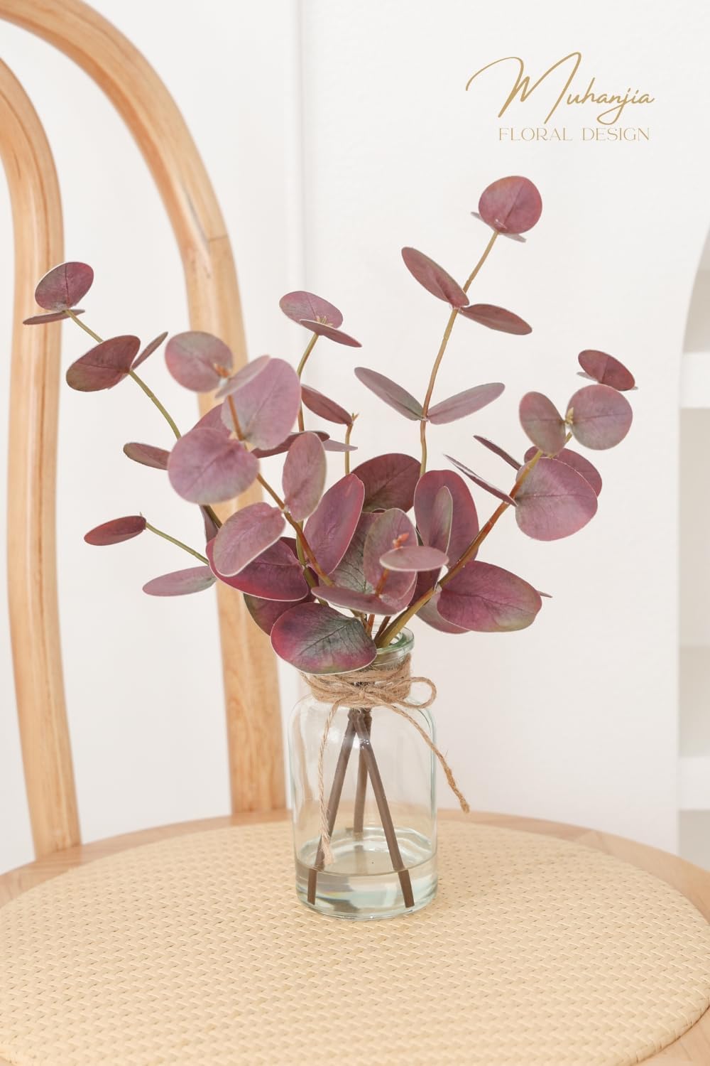 Muhanjia Artificial Eucalyptus Stems in Glass Vase with Faux Water,3Pcs Fake Plant with Double-Sided Green Leaves for Centerpiece(Double-Sided Green Eucalyptus)