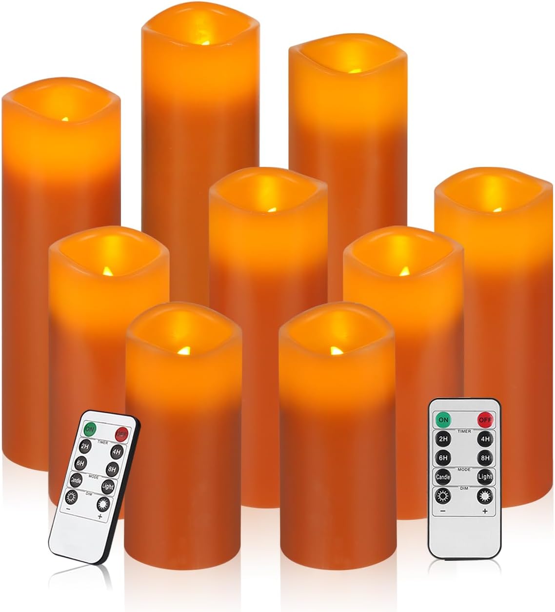 Vinkor Flameless Candles Battery Operated Candles Real Wax Pillar LED Candles with 10-Key Remote and Cycling 24 Hours Timer (Ivory 4" 5" 6" 7" 8" 9")