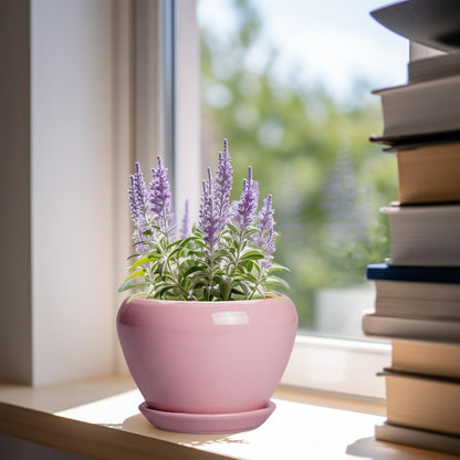 Ceramic Modern Glaze Succulent Planter Pot with Drainage Hole and Saucer 6 Inch Round Flower Plant Pot for Indoor Outdoor Herb Snake Plants