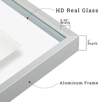 Frametory, Floating Picture Frame 12x16 - Black Aluminum Metal Photo Frame - Real Glass of Front - for Wall Mount Display