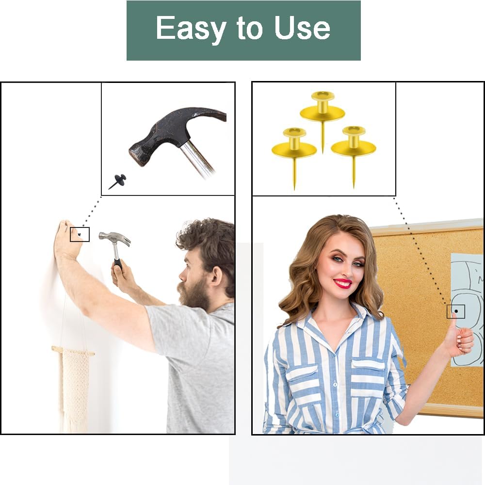 50 PCS Push Pins Picture Hangers Wall Hooks, Double Headed Thumb Tacks for Wall Hangings, Renter Friendly Decor Small Picture Frame Hangers for Drywall Cork Board Home Office Photo Decorations(Black)