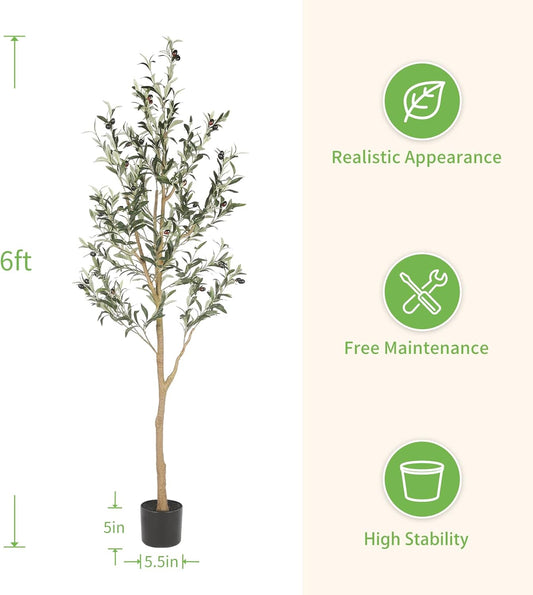 Realead Faux Olive Tree 7ft - Realistic Tall Olive Trees Artificial Indoor - Large Fake Olive Tree with Natural Wood Trunk and Lifelike Leaves - Artificial Olive Tree for Home Office Decor