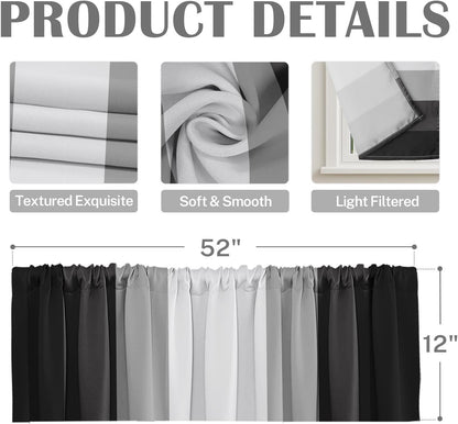 Emvency 2 Pack Dark Grey Valances Window Treatments, Gray Striped Abstract Blackout Drapes Adjustable Curtain for Windows Living Room Kitchen Over Sink, 52x18 Inch Rod Pocket Valances