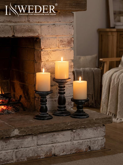 Wood Pillar Candle Holder: 3Pcs Rustic White Candle Holders for Pillar Candles Wood Candle Holders Distressed Wooden Farmhouse Candle Holder Large Rustic Candle Holder for Fireplace Table
