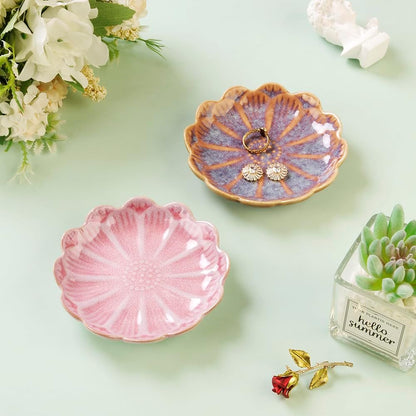JAMEND CLXP Lotus Leaf Shape Decorative Ring Tray, Small Key Bowl, Ceramic Trinket Tray Jewelry Dish Organizing Necklace Earrings, Home Decoration for Mom Best Friend Sister, Pink.
