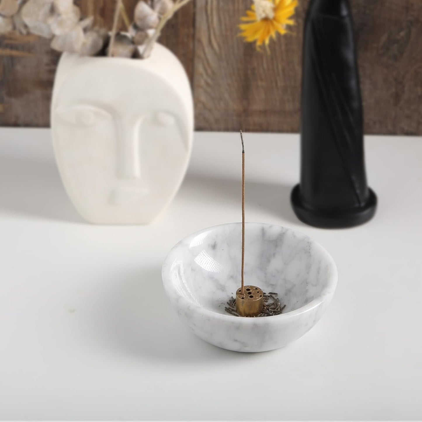 Koville Italian Travertine Incense Holder, 6" Incense Holders for Sticks, Sturdy Incense Burner Ash Catcher, Ideal for Meditation, Relaxing, Easy to Clean