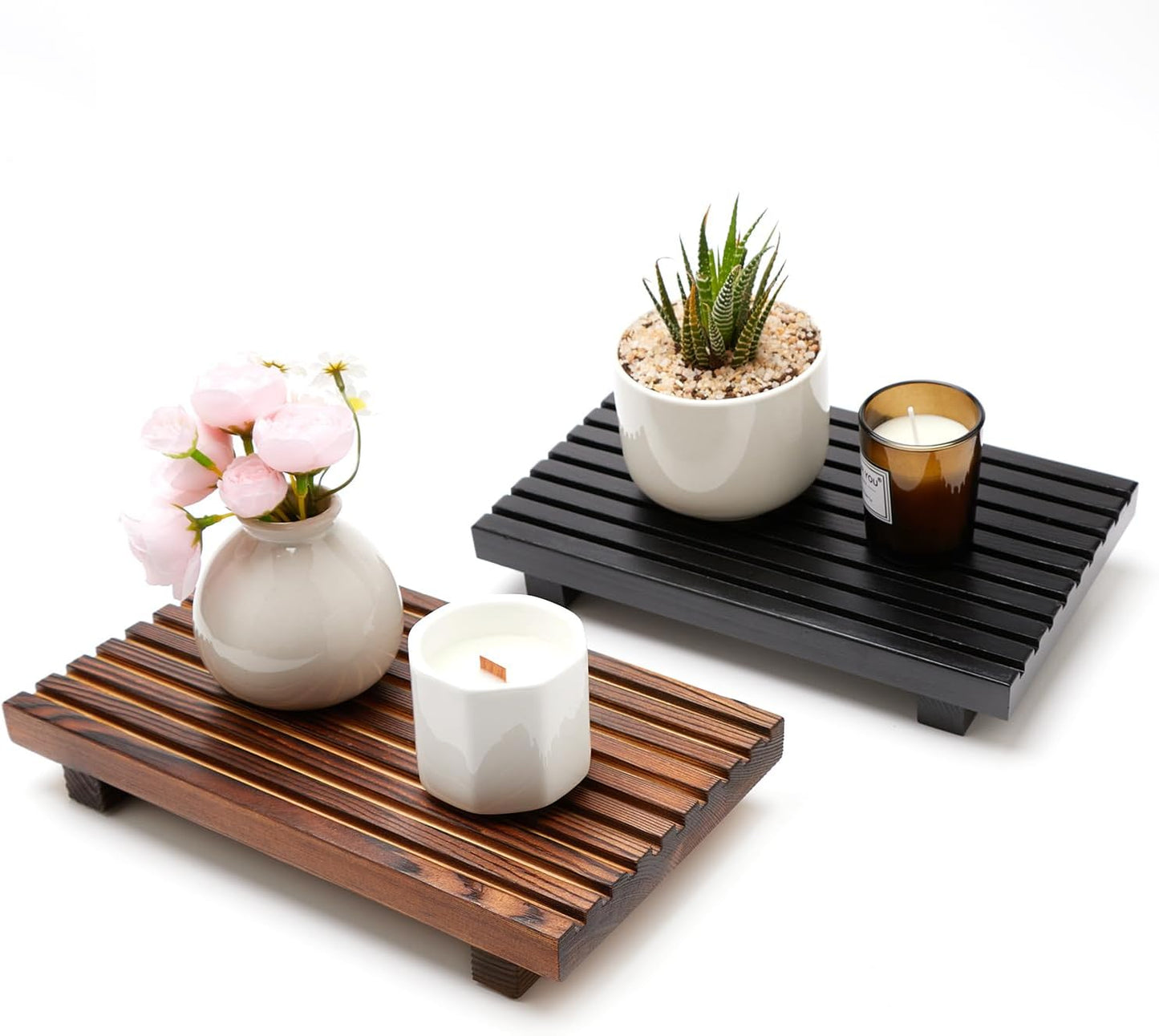 Renawe Farmhouse Bathroom Counter Tray Wood Display Pedesta Stand Kitchen Countertop Trays Decorative Wooden Riser Dish Soap Dispenser Holder for Bathroom Sink Accessories Kitchen Decor Vanity Tray