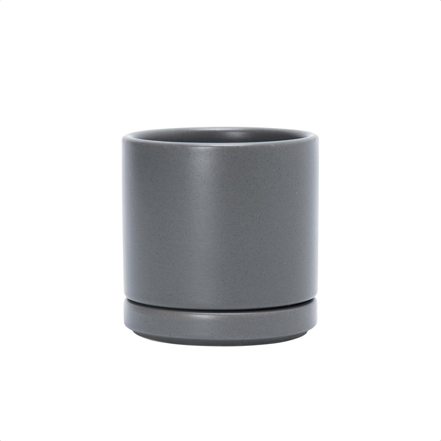 D'vine Dev 6.5 Inch Ceramic Planter Pot with Drainage Hole and Saucer, Indoor Cylinder Round Planter Pot, Olive, 94-O-C-J
