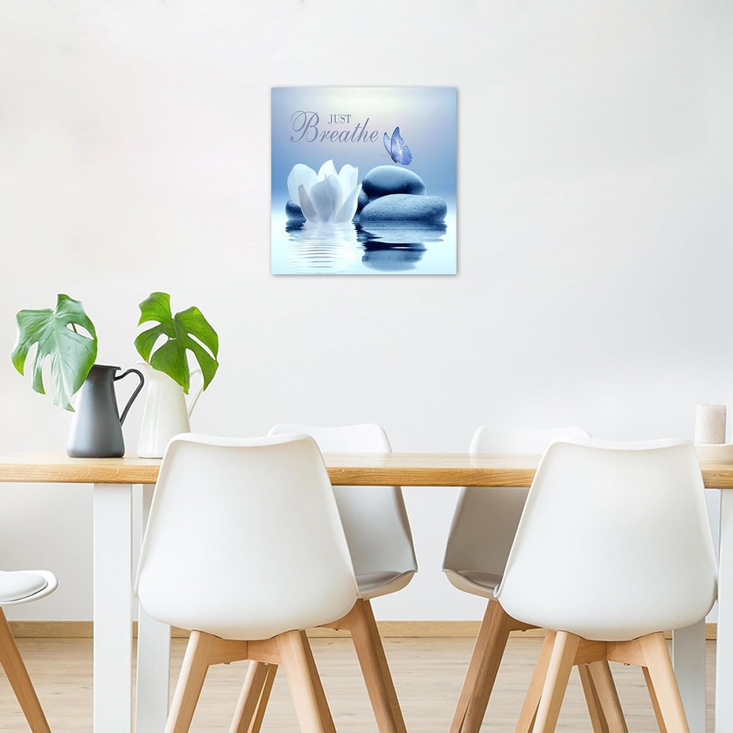 EOBTAIN Zen Flower Canvas Wall Art Bathroom Butterfly and Water Lily Stone Relaxing Spiritual Yoga Framed Wall Art Just Breathe Pictures Canvas Wall Decor for Living Room Bedroom,12x16 Inches