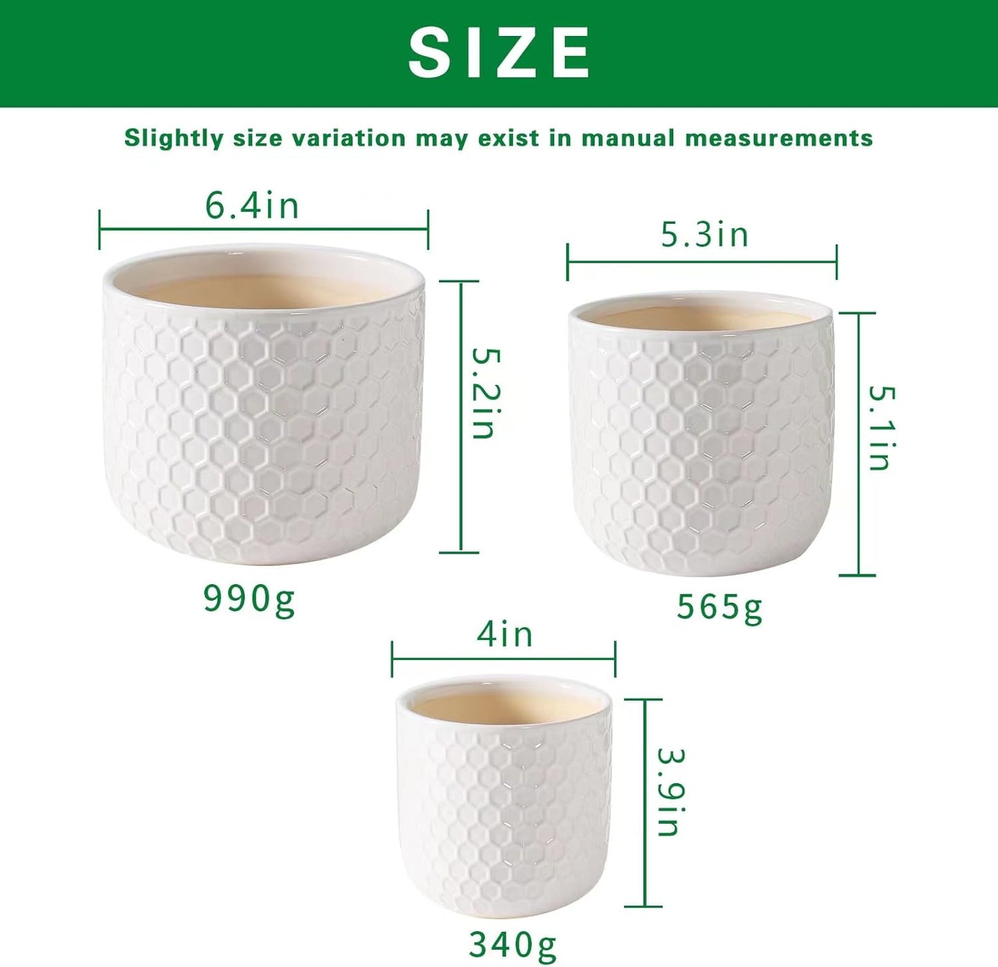 Docrin 3-Pack Ceramic Planters Set - 6.5"+5.3"+4" Dual-Tone Flower Pots with Drainage Holes, Modern Indoor Outdoor Planters for Succulents/Herbs/Large Plants, Home Office (Brownish Black & White)