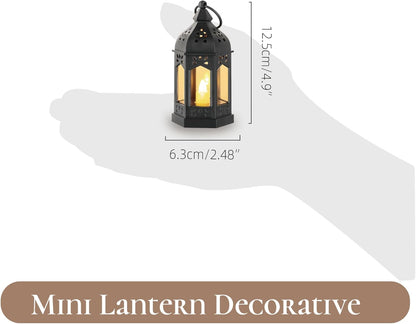 Mini Lanterns Decorative Indoor: 6 Pcs Black Small Hanging LED Lanterns for Centerpieces Wedding Table Decor Ramadan Enchanted Forest Decorations