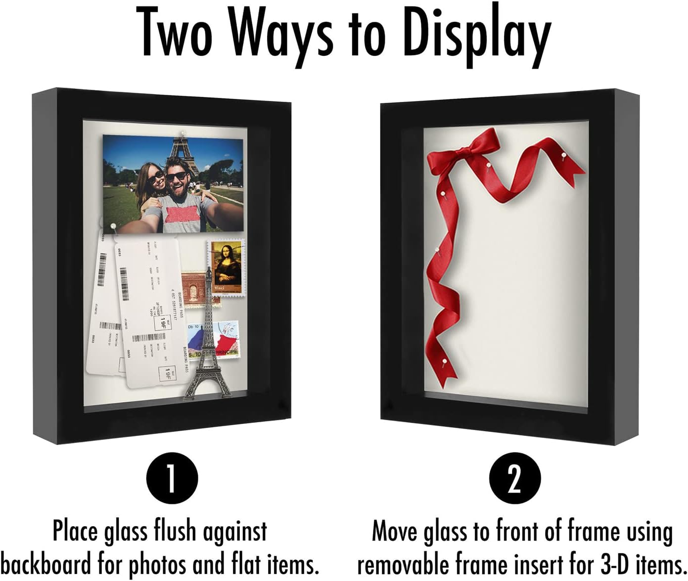 Americanflat 12x16 Shadow Box Frame with Polished Plexiglass - Silhouette Collection - Large Shadow Box Display Case for Tabletop and Wall Display - Black with Soft Felt Back
