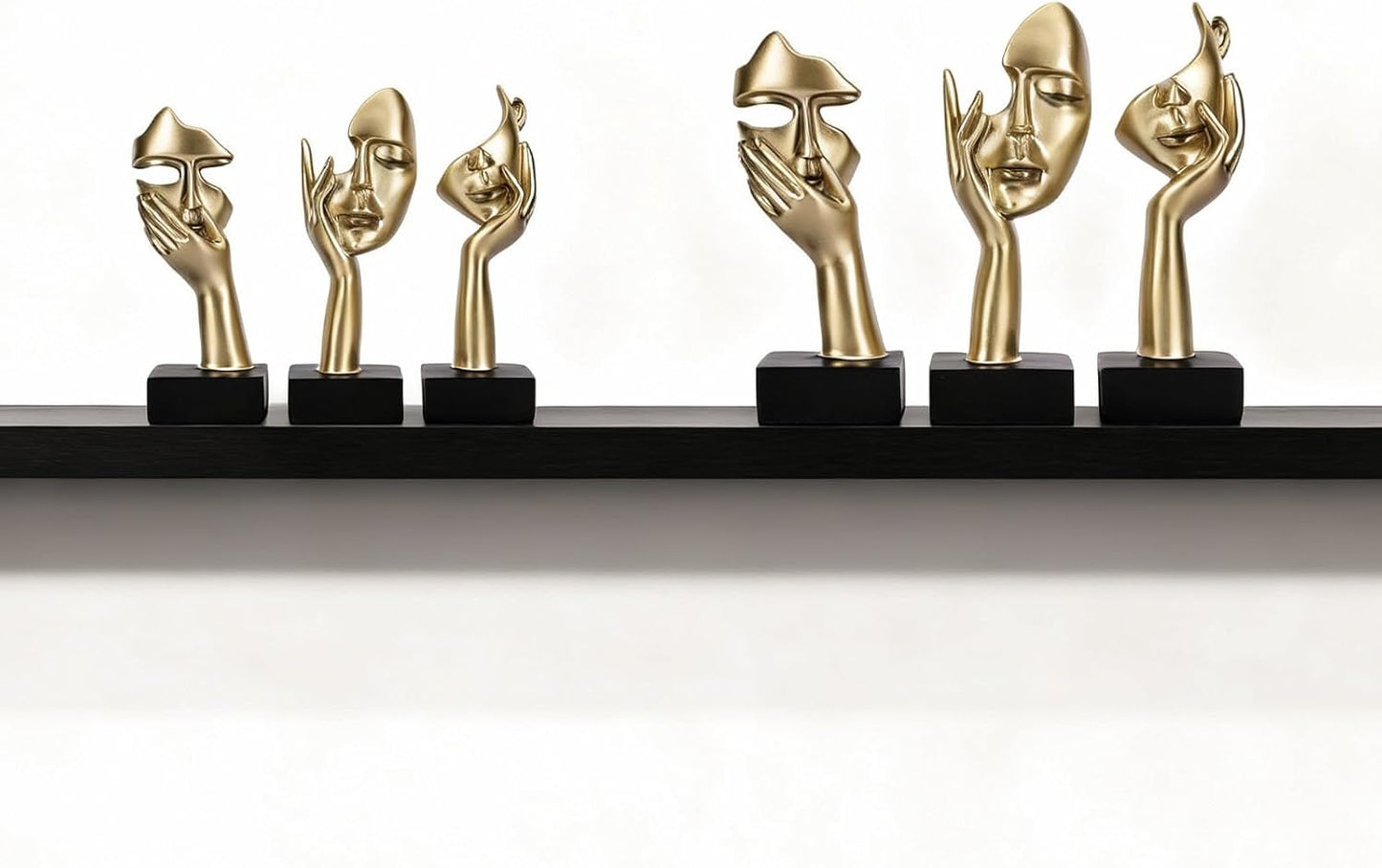 3 Pcs Thinker Small Statue Set - Black Gold Home Decor Abstract Art Figurines for Shelves, Living Room Coffee Table, Office Desktop (3 Pcs Gold, 6")