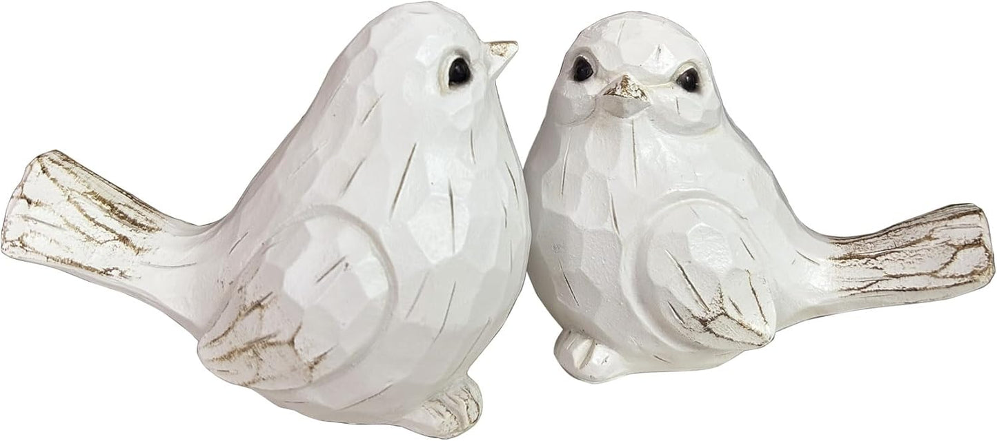 New White Modern Farmhouse Bird Figurine, Bird Statue Sculpture - Carved Rustic Distressed Animal Bird Ornaments - Home Decor Accents Collectible Bird Figurine | Spring