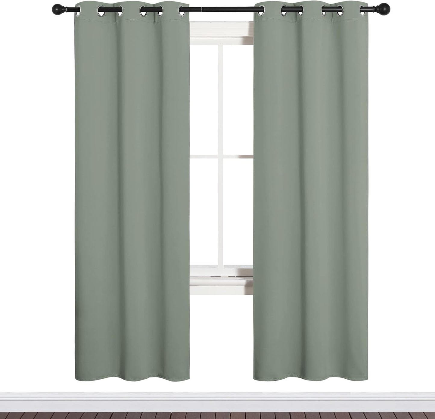 NICETOWN Halloween Pitch Black Solid Thermal Insulated Grommet Blackout Curtains/Drapes for Bedroom Window (2 Panels, 42 inches Wide by 63 inches Long, Black) - Colors B