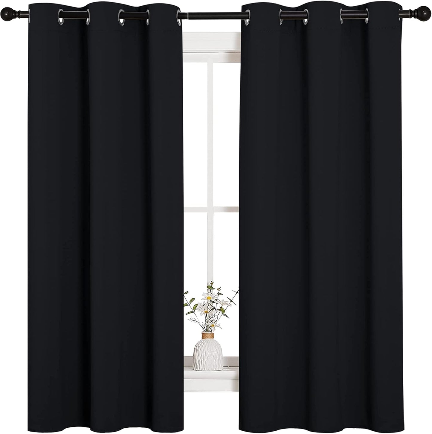 NICETOWN Halloween Pitch Black Solid Thermal Insulated Grommet Blackout Curtains/Drapes for Bedroom Window (2 Panels, 42 inches Wide by 63 inches Long, Black) - Colors E