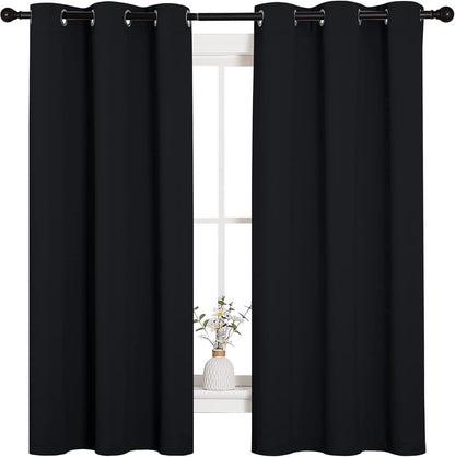 NICETOWN Halloween Pitch Black Solid Thermal Insulated Grommet Blackout Curtains/Drapes for Bedroom Window (2 Panels, 42 inches Wide by 63 inches Long, Black) - Colors E
