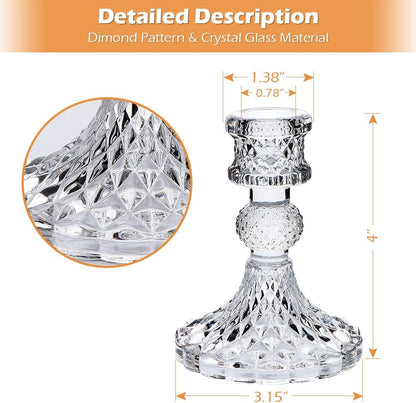 DARJEN Candlestick Holders Set,12Pcs 4" H Taper Candle Holders Bulk, Clear Glass Candle Holders for Wedding, Spring Party, Romantic Dinner, Festival & Windowsill Decor