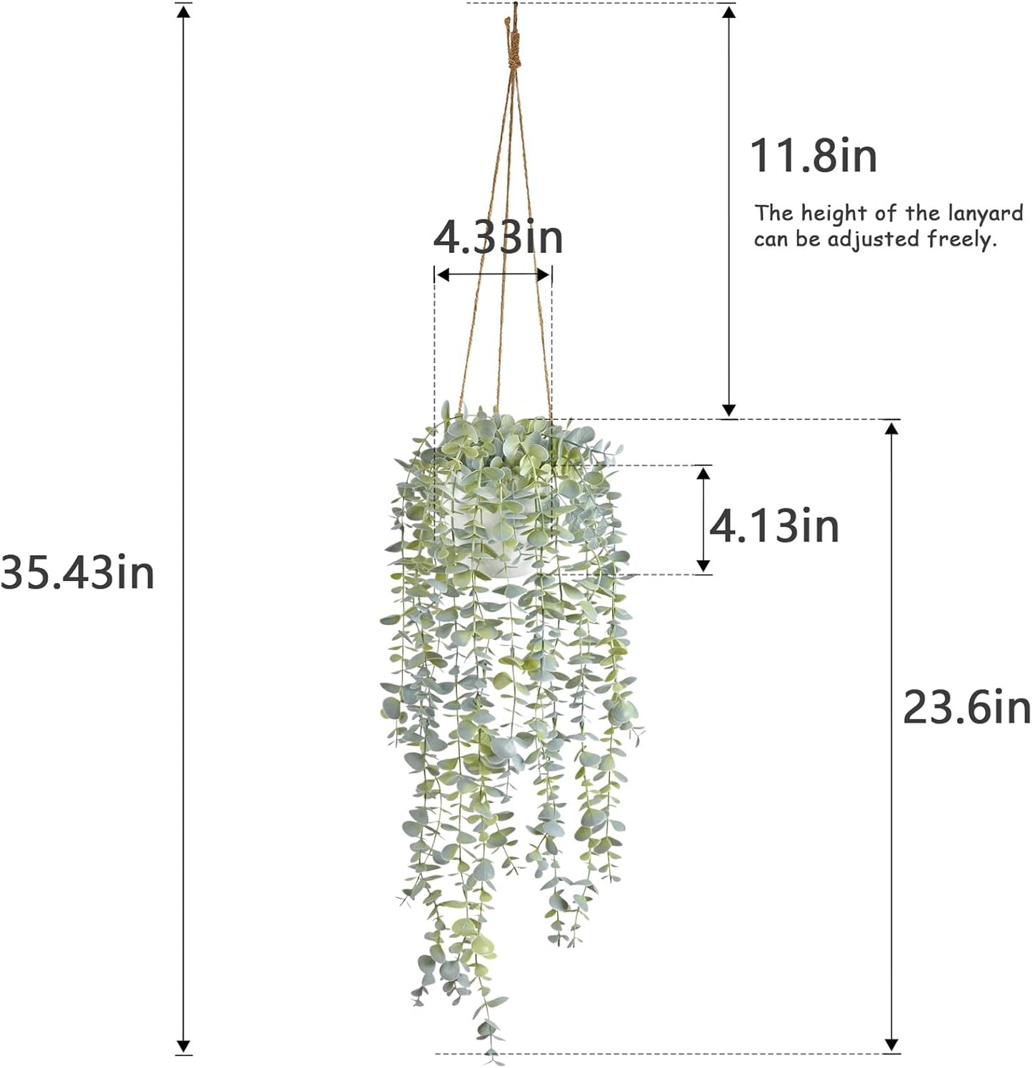 Decorative Hanging Plants for Shelf, Faux Ivy Eucalyptus Vine, Fake Greenery in White Bigger Pot (Light Green, 1PCS)