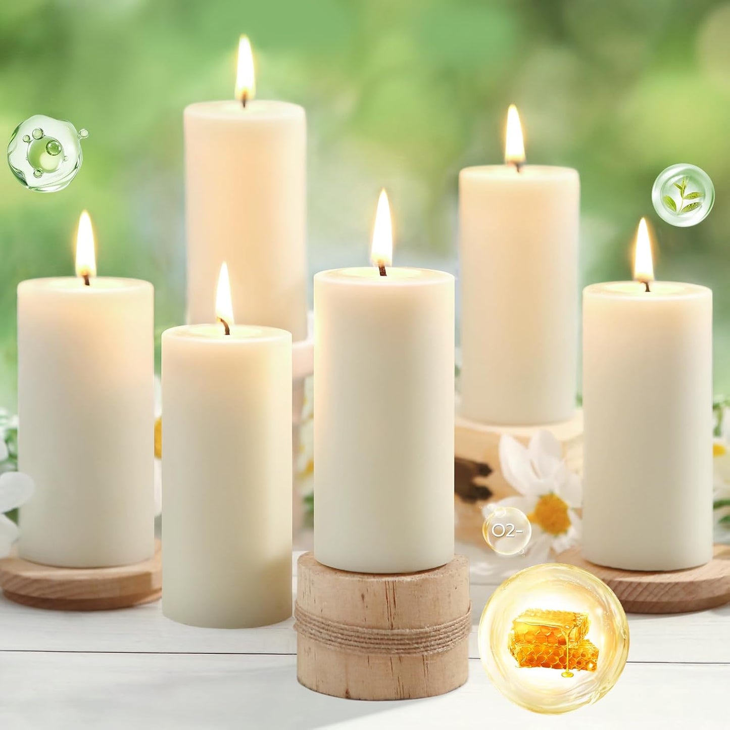 6 Pack Natural Beeswax Pillar Candles,100% Pure Beeswax Candles-210 Hours Long Burning,Organic Bees Wax Candles for Home,Emergency,Prayer,Parties,Unscented Dripless Smokeless Beeswax Candle Bulk 2x4in
