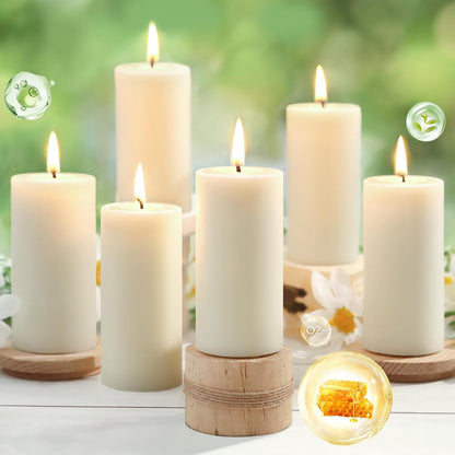 6 Pack Natural Beeswax Pillar Candles,100% Pure Beeswax Candles-210 Hours Long Burning,Organic Bees Wax Candles for Home,Emergency,Prayer,Parties,Unscented Dripless Smokeless Beeswax Candle Bulk 2x4in