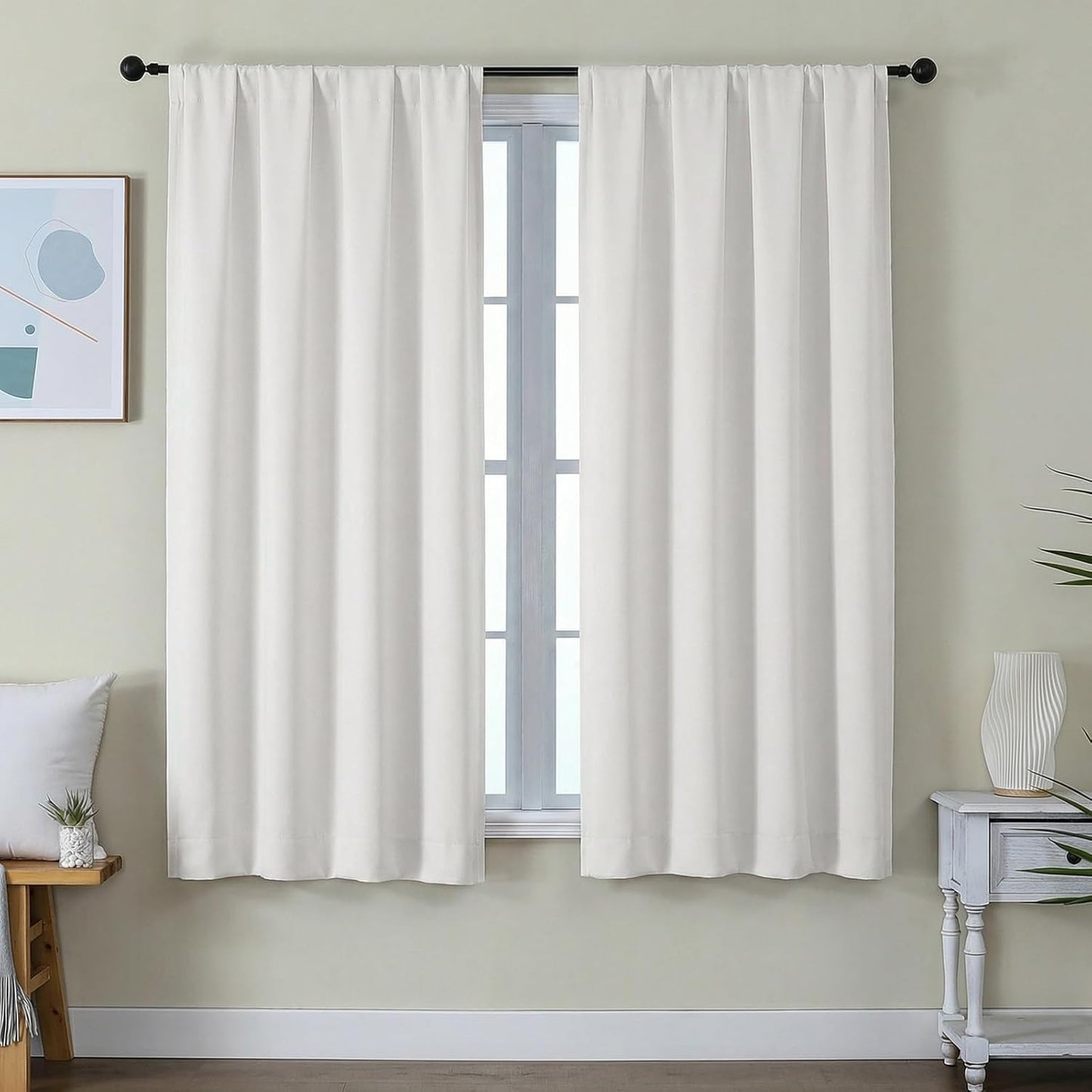 Simplebrand Ava Sage Green Blackout Curtains for Bedroom 63 Inch Length 2 Panels Set, Solid Thermal Insulated Energy Saving Rod Pocket Window Treatment Curtains Blackout Drapes, W40 x L63 Inch, Sage - Colors C