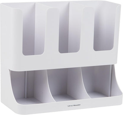Mind Reader Cup and Condiment Station, 13 Inch Countertop Coffee Bar Organizer with 6 Compartments, Storage Caddy for Cups, Lids and Packets, Plastic, Black