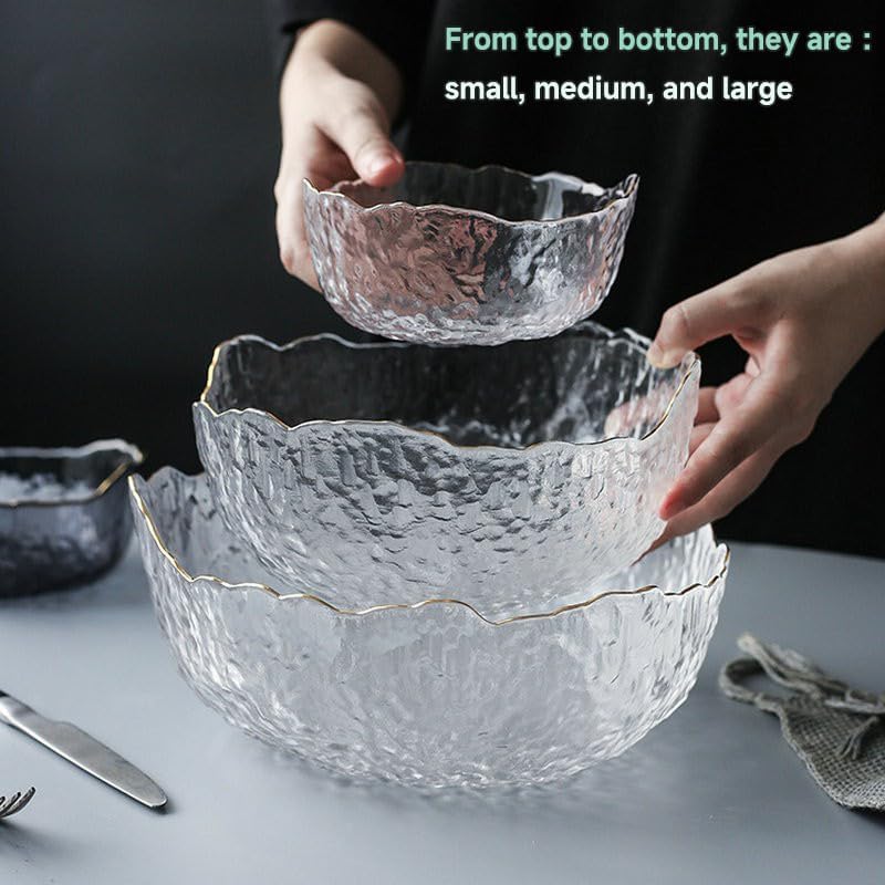 Glass Salad Bowl Irregular Lotus Flower Shape Serving Bowls, Mixing Nut Bowls for Kitchen Fruist, Snack, Dessert, and Ice Cream Candy Dishes (Crystal Gradient Pink, 6.5")