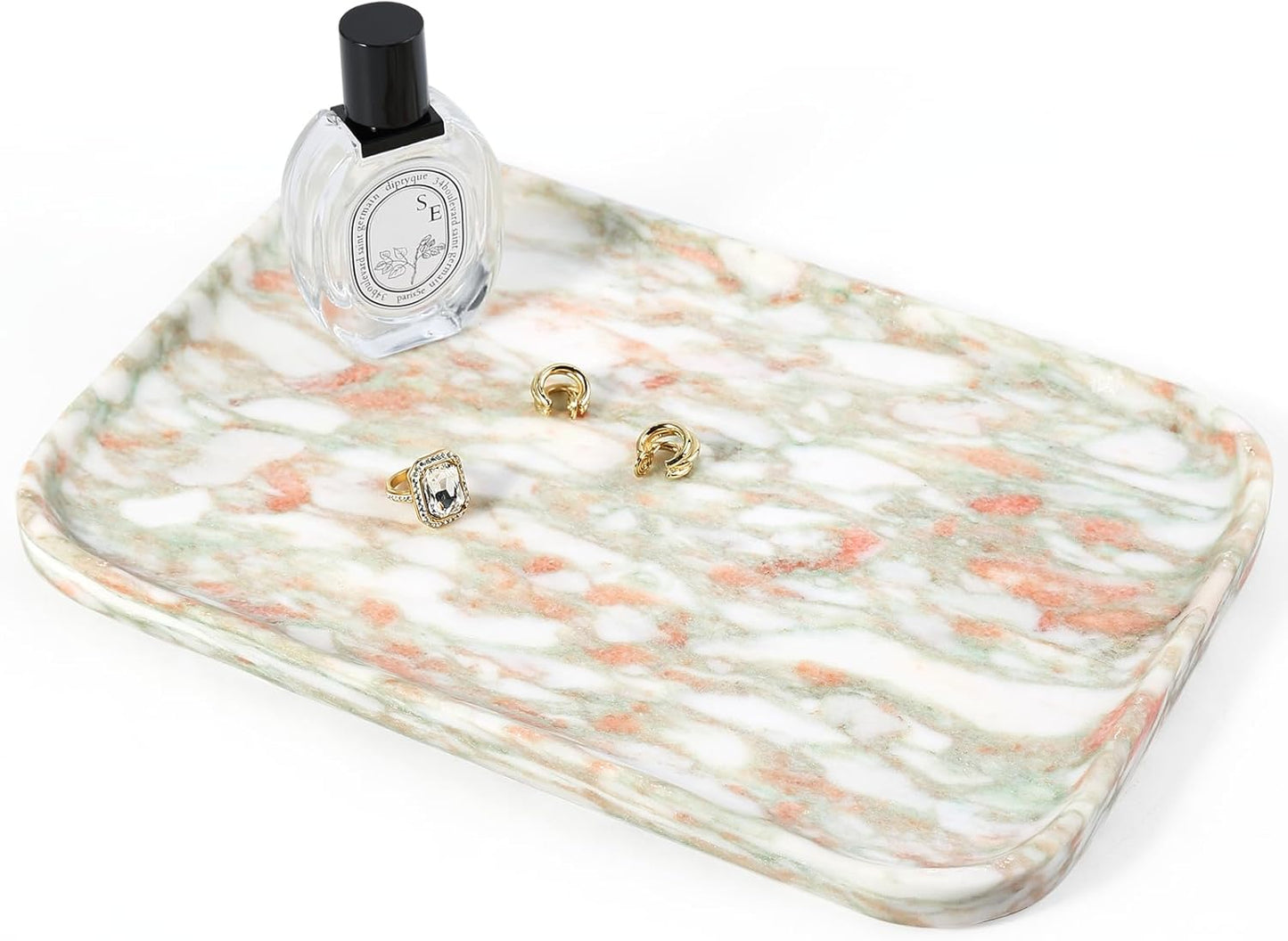Koville Romano Travertine Tray, 12"x8" Natural Stone Vanity Tray for Countertop Bathroom Kitchen Dresser, Decorative Marble Catchall Trays for Perfume Jewelry, Rectangular Serving Tray(Beige)