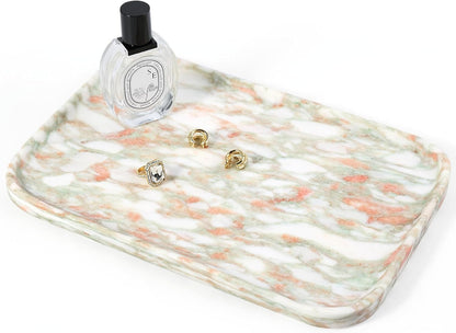 Koville Romano Travertine Tray, 12"x8" Natural Stone Vanity Tray for Countertop Bathroom Kitchen Dresser, Decorative Marble Catchall Trays for Perfume Jewelry, Rectangular Serving Tray(Beige)