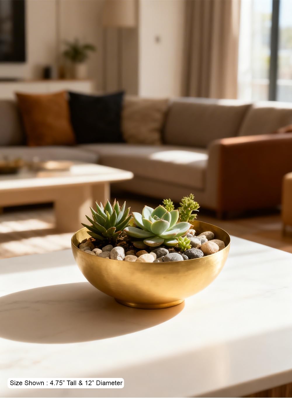 Serene Spaces Living Lightweight Antique Brass Decorative Bowl - Elegant Potpourri Catchall for Diwali Home Décor, Entryway and Dining Table, 2.75" Tall & 8" Diameter