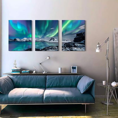 MHARTK66 Wall Art for Bedroom Wall Decor for Living Room Office Decor Abstract Mountain Aurora Landscape Painting 3 Piece Scenic Framed Canvas Art Prints Ready to Hang Kitchen Wall Pictures Home Decor