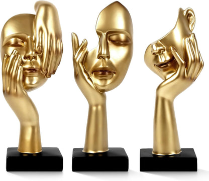 3 Pcs Thinker Statue,Modern Home Resin Sculptures,Collectible Figurines for Home Office Bookshelf Desktop Decor(Black)