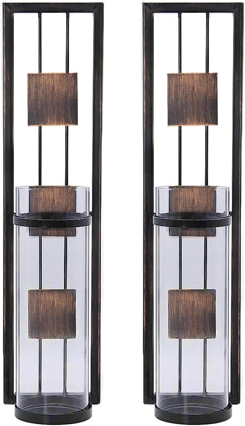 Shelving Solution Wall Sconce 14.4 x 3.5 Inch, with Tea Light Candle Holder Antique Bronze Style Metal Wall Art Decorations for Living Room, Bathroom, Dining Room and Office, Set of 2