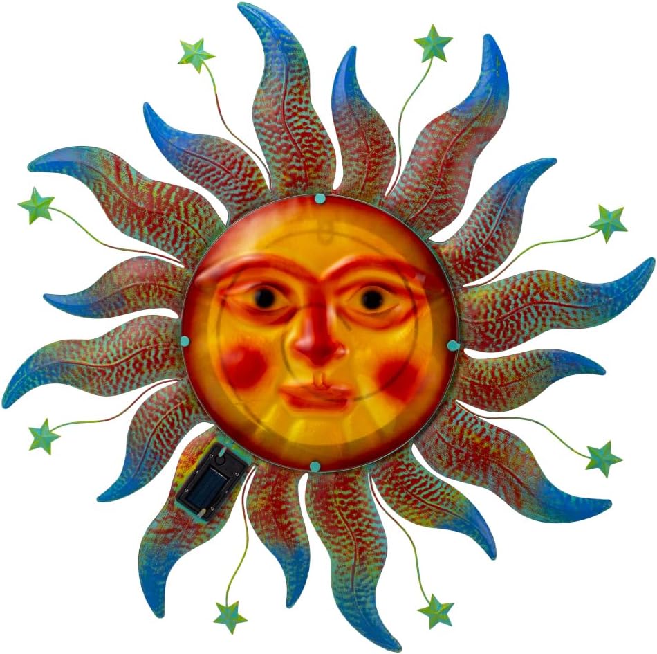 Large Metal Sun Wall Decor Outdoor, 27 Inch Sun and Moon Decor Metal Wall Art, 3D Sun Wall Decor for Patio Garden Yard Fence Bedroom Living Room Decoration