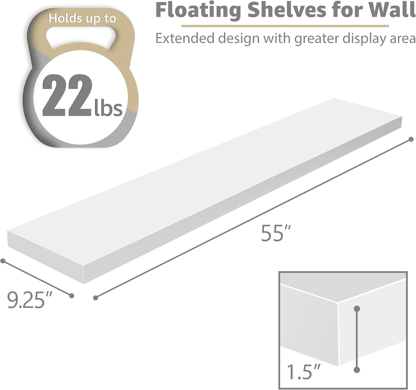 Sorbus Floating Shelves for Wall - 48 Inch Long Bathroom Shelves, Wall Decor for Bedroom, Kitchen, Living Room & Book Storage - Mounted Floating Shelf with Invisible Brackets (Maple Wood, 2 Pack)