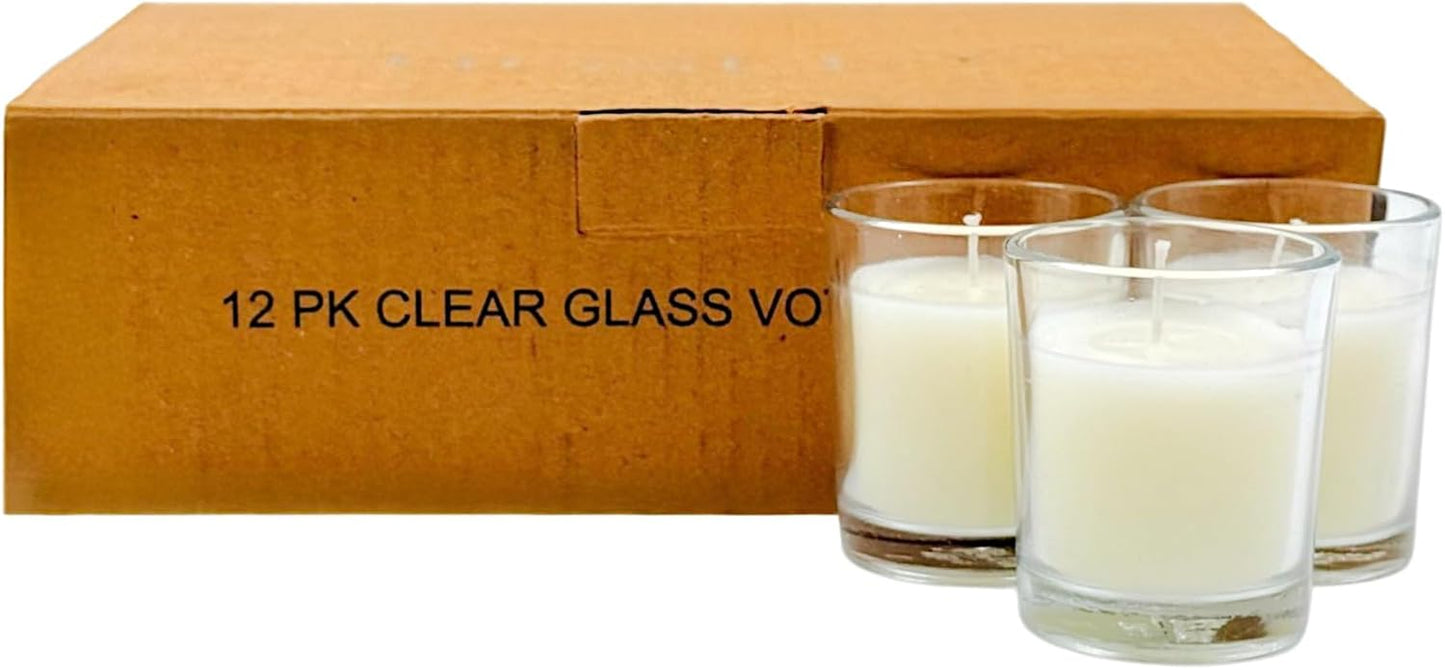48-Pack Clear Glass Votive Candles – 10–12 Hour Long Burn, Unscented, Ivory, Bulk Set for Weddings, Events & Table Centerpieces – Hosley