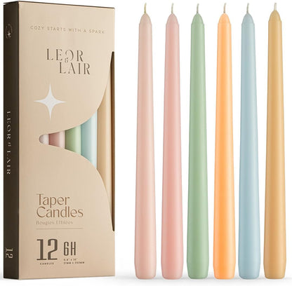 Leor & Lair Pastel Taper Candles 6 Pack - 10" Decorative Tall Candle Sticks with 6 Hour Burn Time - Pastel Candlesticks for Easter Decorations, Wedding & Party Table Decor